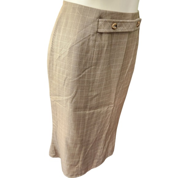 NWT Vintage Carlisle wool & silk tan plaid pencil skirt size US 8 - Picture 1 of 11